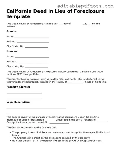  Deed in Lieu of Foreclosure Document for California