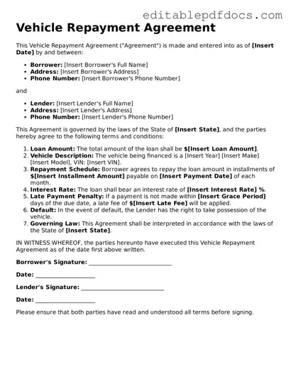 Free Vehicle Repayment Agreement Document