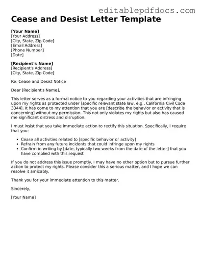 Free Cease and Desist Letter Document