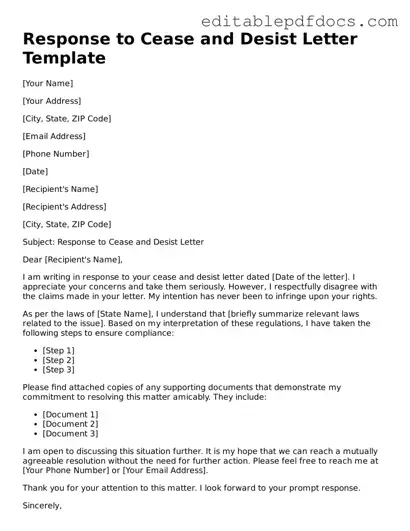 Free Response to a Cease and Desist Letter Document