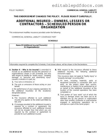 Fill a Valid Cg 20 10 07 04 Liability Endorsement Template
