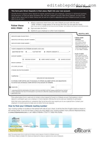 Fill a Valid Citibank Direct Deposit Template