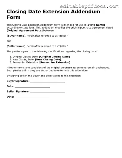 Free Closing Date Extension Addendum Form Document