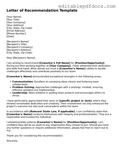 Free Letter of Recommendation for Coworker Document