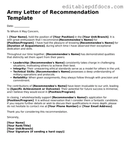 Free Army Letter of Recommendation Document