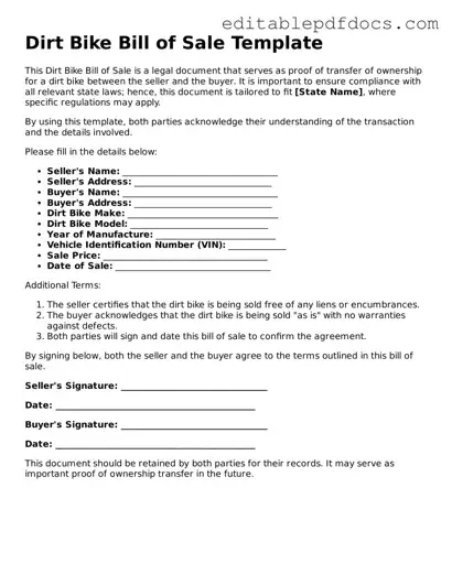 Free Dirt Bike Bill of Sale Document