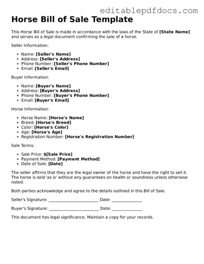 Free Horse Bill of Sale Document