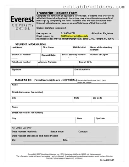 Fill a Valid Everest University Transcript Template