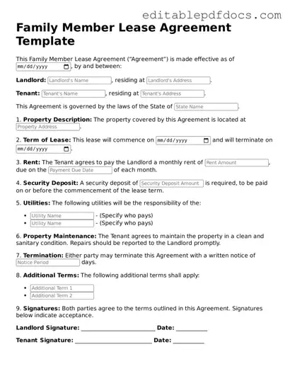 Free Family Member Lease Agreement Document