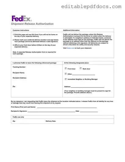 Fill a Valid Fedex Release Template