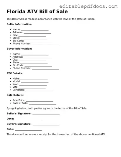  ATV Bill of Sale Document for Florida