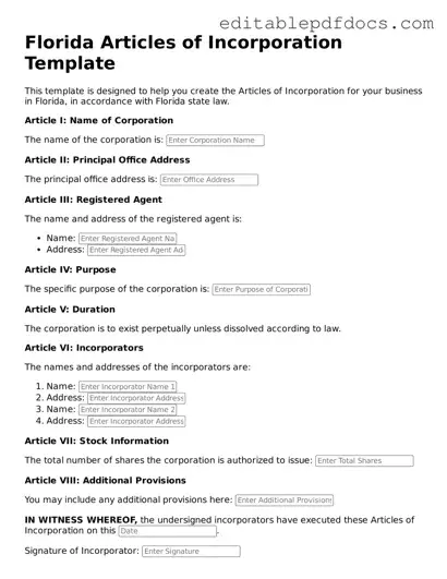  Articles of Incorporation Document for Florida