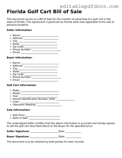  Golf Cart Bill of Sale Document for Florida
