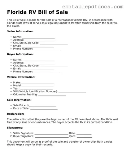  RV Bill of Sale Document for Florida