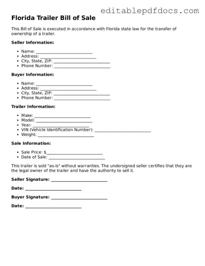  Trailer Bill of Sale Document for Florida