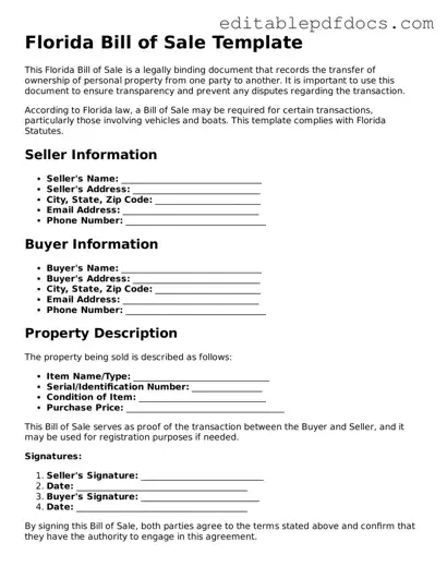  Bill of Sale Document for Florida