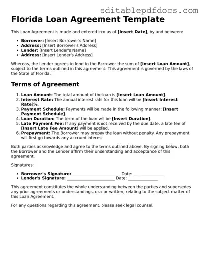 Loan Agreement Document for Florida