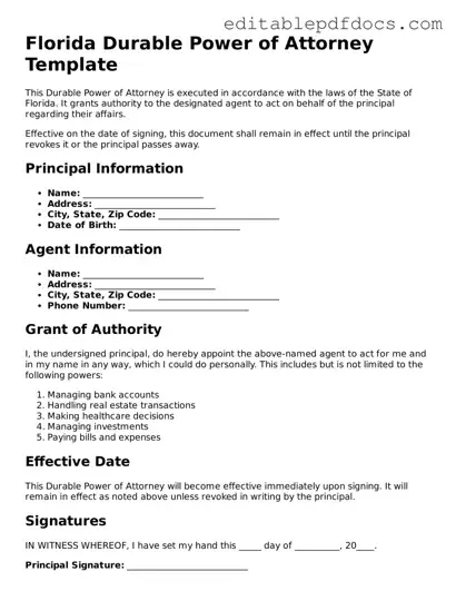  Durable Power of Attorney Document for Florida