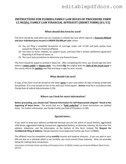 Fill a Valid Florida Financial Affidavit Short 12.902(b) Template