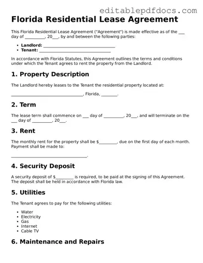  Residential Lease Agreement Document for Florida