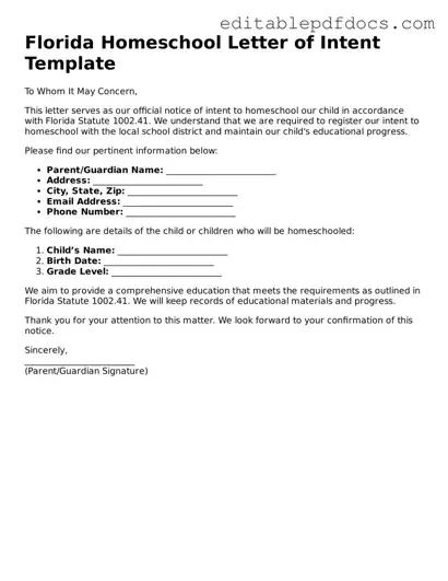  Homeschool Letter of Intent Document for Florida