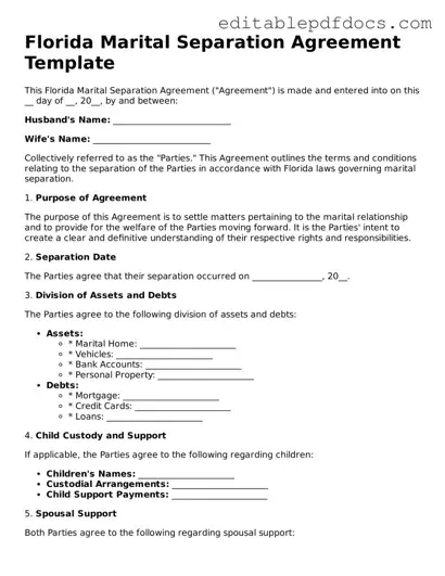  Marital Separation Agreement Document for Florida