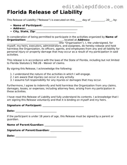  Release of Liability Document for Florida