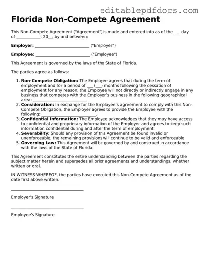  Non-compete Agreement Document for Florida