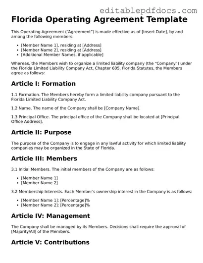  Operating Agreement Document for Florida