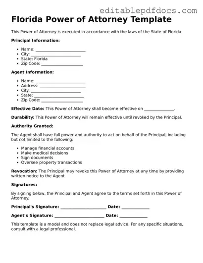  Power of Attorney Document for Florida