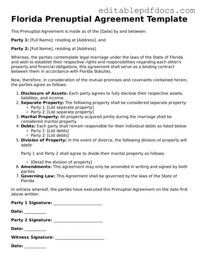 Prenuptial Agreement Document for Florida