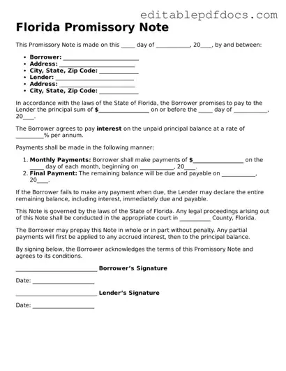  Promissory Note Document for Florida