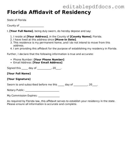  Affidavit of Residency Document for Florida