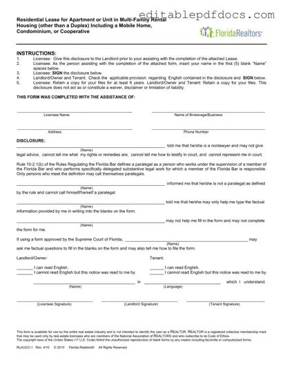 Fill a Valid Florida Realtors Residential Lease Template