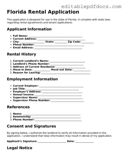  Rental Application Document for Florida