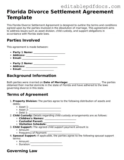  Divorce Settlement Agreement Document for Florida