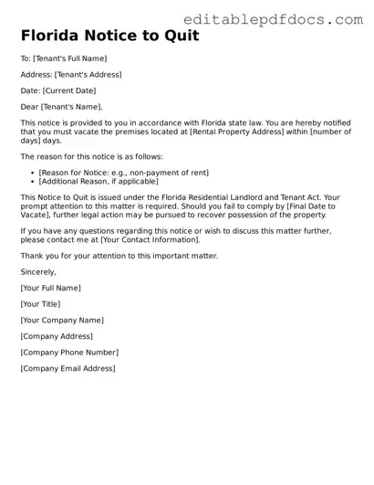 Notice to Quit Document for Florida