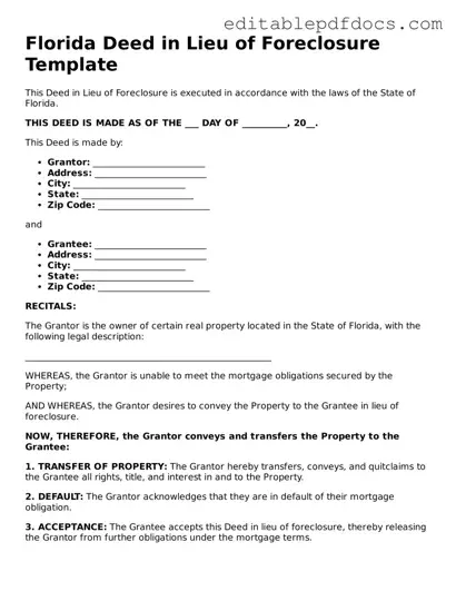  Deed in Lieu of Foreclosure Document for Florida