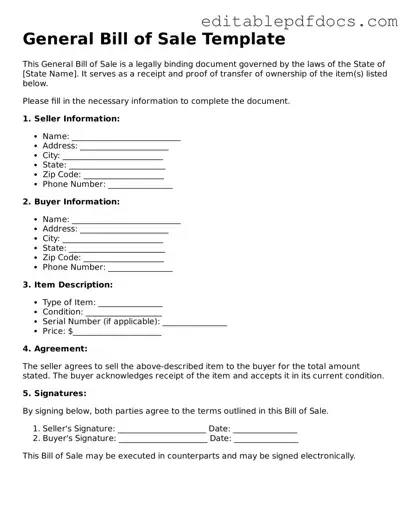 Free General Bill of Sale Document