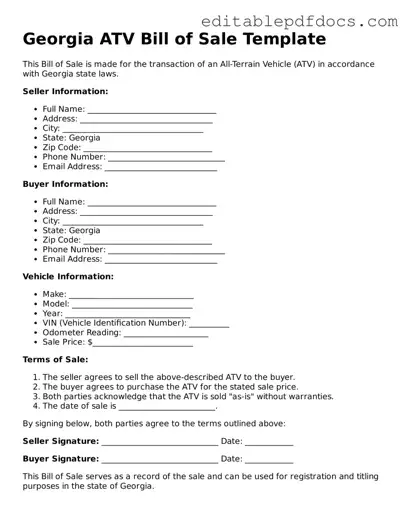  ATV Bill of Sale Document for Georgia
