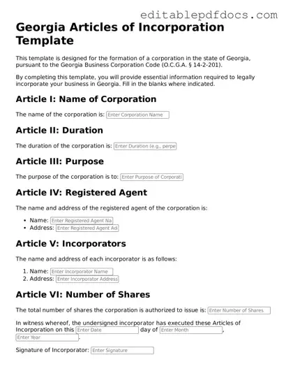  Articles of Incorporation Document for Georgia