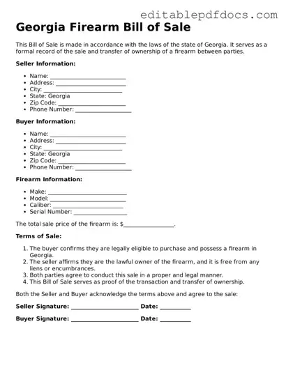  Firearm Bill of Sale Document for Georgia