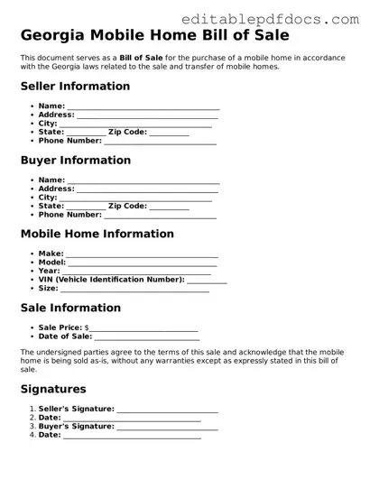  Mobile Home Bill of Sale Document for Georgia