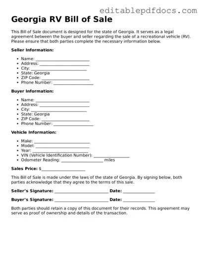  RV Bill of Sale Document for Georgia