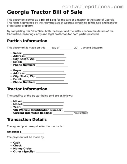  Tractor Bill of Sale Document for Georgia
