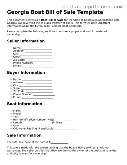  Boat Bill of Sale Document for Georgia