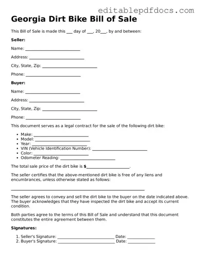  Dirt Bike Bill of Sale Document for Georgia