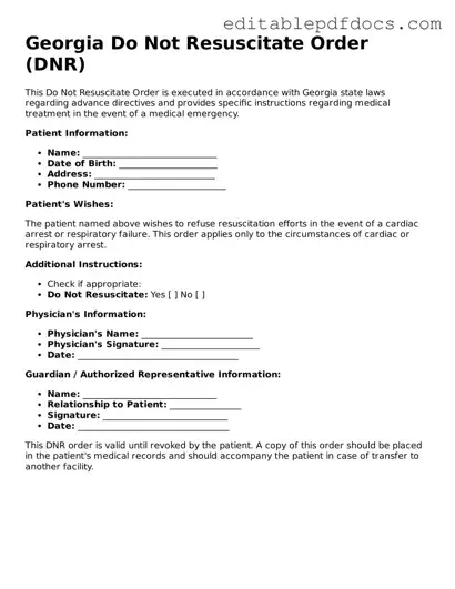  Do Not Resuscitate Order Document for Georgia