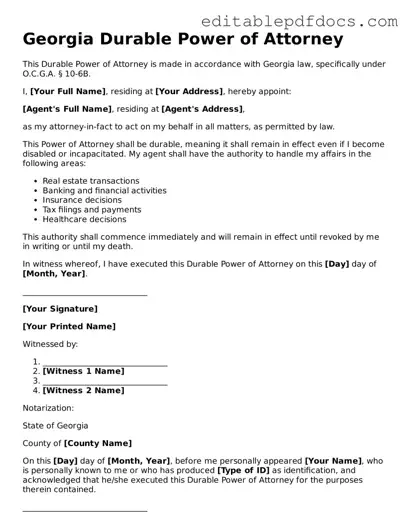 Durable Power of Attorney Document for Georgia