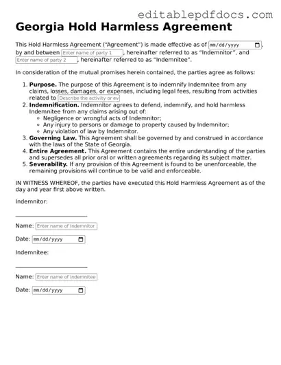  Hold Harmless Agreement Document for Georgia